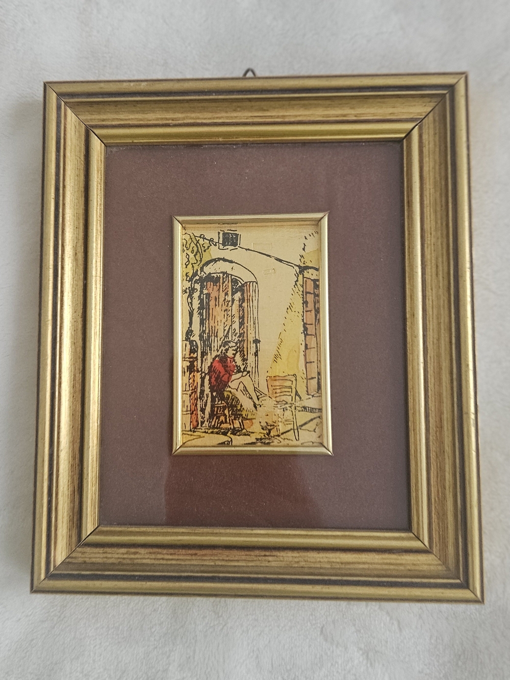 Vintage Italian Ars Aurum Preziosi 22k Gold Leaf Framed Art Etching. Small.